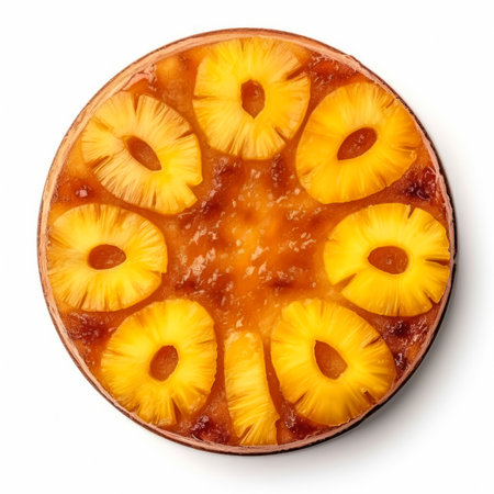 Delicious Pineapple Upside-Down Cake isolated on white backgroundの素材