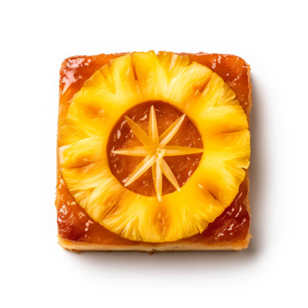 Delicious Pineapple Upside-Down Cake isolated on white backgroundの素材