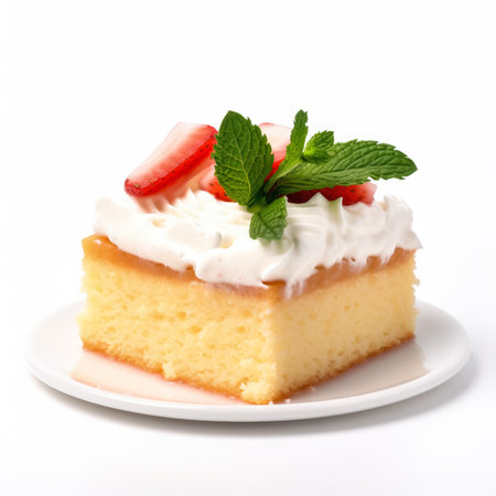 Delicious Tres Leches Cake isolated on white backgroundの素材