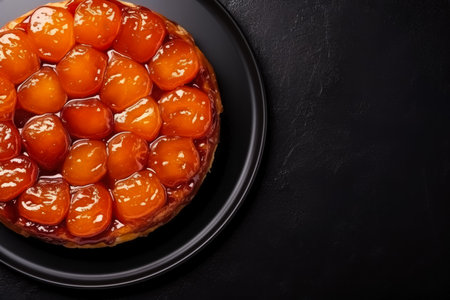 Delicious Tarte Tatin dark background with empty space for textの素材