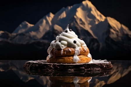 Delicious Mont Blanc dark background with empty space for textの素材
