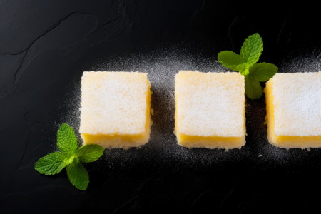 Delicious Lemon Bars dark background with empty space for textの素材