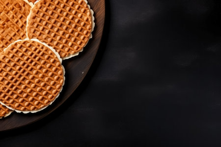 Delicious Stroopwafels dark background with empty space for textの素材
