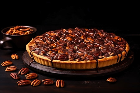Delicious Pecan Pie dark background with empty space for textの素材
