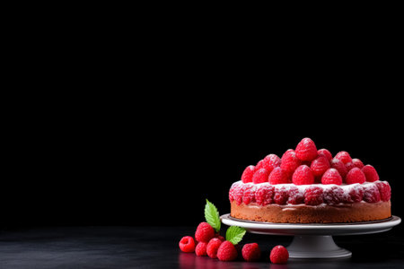 Delicious Raspberry Torte dark background with empty space for textの素材
