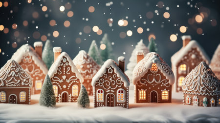 Cute Christmas city with gingerbread housesの素材