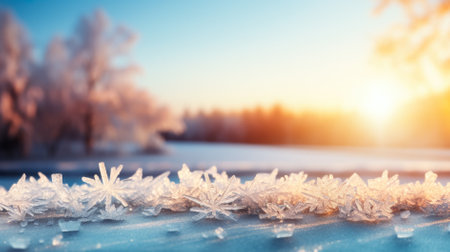 Frosty morning sunrise background with empty space for textの素材