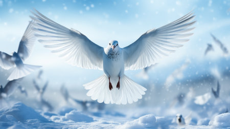 Arctic tern on snow background with empty space for textの素材