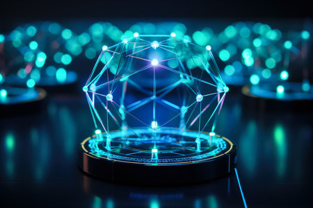 A computer screen displaying a blockchain ledger the concept of blockchainの素材