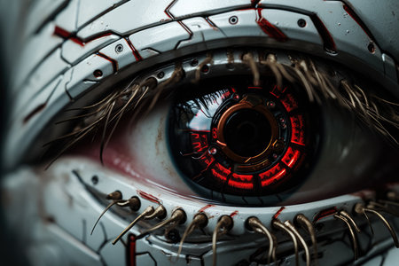 A close-up of a robotic eye the concept of roboticsの素材