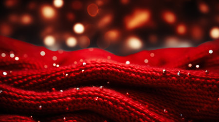 Cozy red sweater texture with twinkling holiday lightsの素材