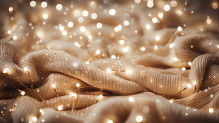 Warm sweater texture with twinkling holiday lights and baublesの素材