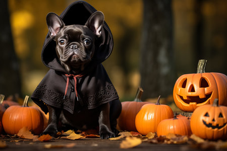 A French Bulldog wearing a Halloween costumeの素材