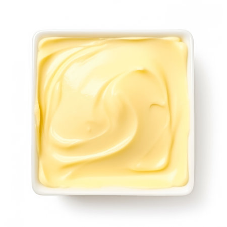 close up of a bowl of mayonnaise on white backgroundの素材