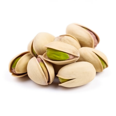 Pistachio nuts isolated on white background close up. Health food.の素材