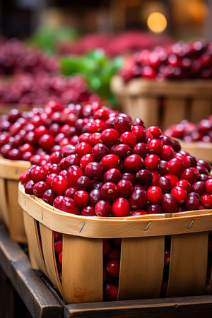 Fresh cranberries in autumn agricultural marketの素材