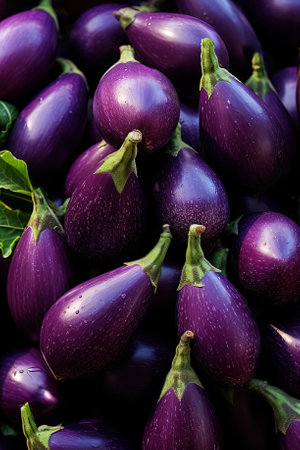 Vibrant eggplants in autumn agricultural marketの素材