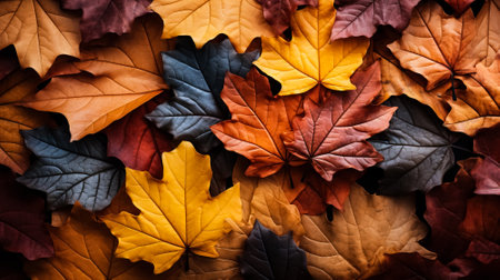 Colorful background made of fallen autumn leavesの素材
