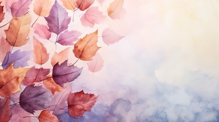 Watercolor pastel background made of fallen autumn leavesの素材