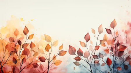 Watercolor pastel background made of fallen autumn leavesの素材