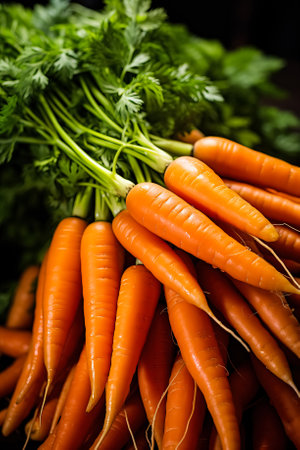Ripe carrots in autumn agricultural marketの素材