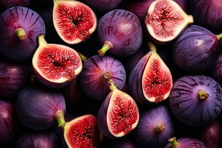 Delicious organic figs in autumn tray market agriculture farm background top viewの素材