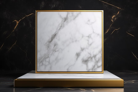 Mockup golden frame on black marble backgroundの素材