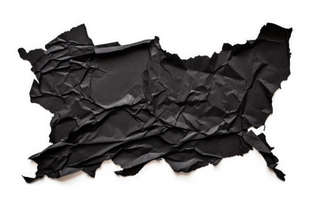 Black torn paper piece isolated on white backgroundの素材
