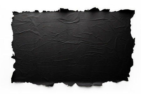 Damaged black paper isolated on white background isolated on white backgroundの素材
