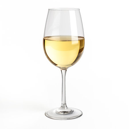 Glass of white wine side view isolated on a white backgroundの素材