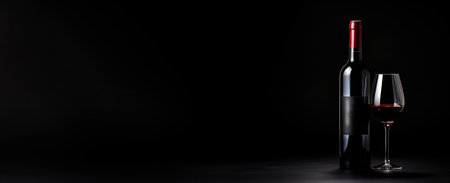 A bottle of red wine isolated on black backgroundの素材