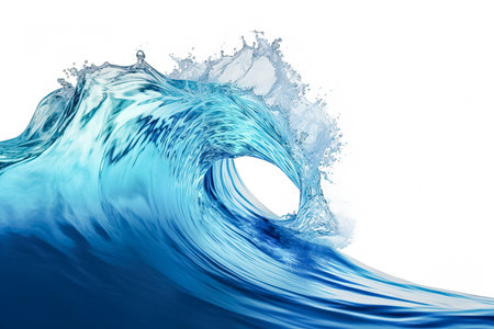 Ocean blue wave isolated on white background: PNG photo ideal for design purposesの素材