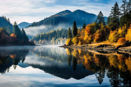 Autumn landscape with colorful forest and lake in Carpathian mountainsの素材