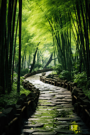 A serene bamboo forest with sunlight filtering through the leaves perfect for your peaceful meditation textsの素材