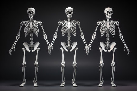 A human skeleton depicted in three different viewsの素材