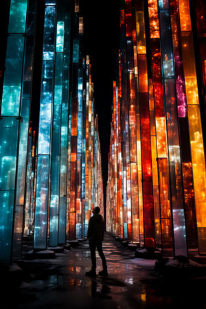 Colorful light pillars illuminate the Arctic night highlighting the vibrant celebrations of artisans and farmers as they showcase their exceptional produce and craftsの素材