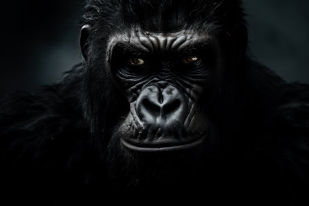 Portrait of a gorilla on a dark background. Studio shot.の素材