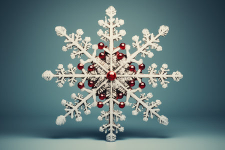 Classic snowflake captured in vintage-style film photography isolated on a monochrome gradient backgroundの素材