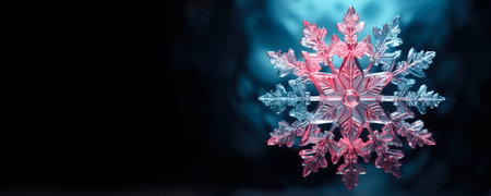 Artistically edited frosty snowflake isolated on a teal to pink gradient backgroundの素材
