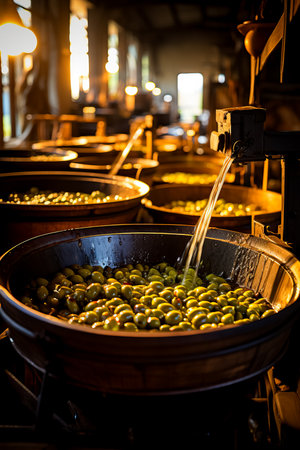 Industrial machines sorting and washing olives before the crushing and oil extraction processの素材