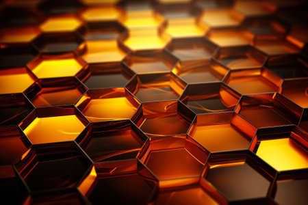 An abstract honeycomb pattern isolated on a gradient gold and brown backgroundの素材