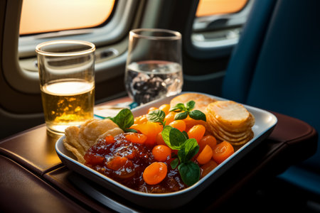 People eat food in the airplaneの素材