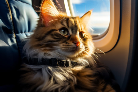 Cat travelling by airplaneの素材