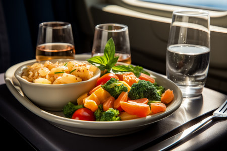 Highlight the variety of special dietary meal options available on airplanesの素材