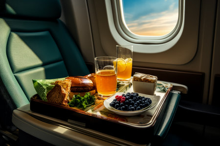 People eat food in the airplaneの素材