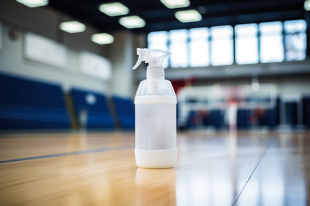 Spray bottle on the floor in the gym. Shallow depth of fieldの素材