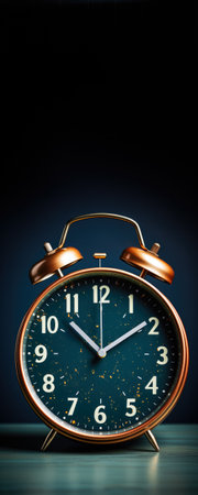 Vintage alarm clock on black background. Time concept. 3D Renderingの素材