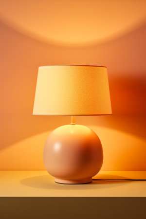 Glowing night lamp casting soft shadows isolated on a beige gradient backgroundの素材