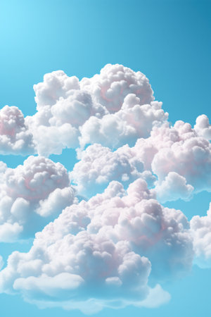 Floating ethereal clouds indicating daydreaming isolated on a pastel sky blue gradient backgroundの素材