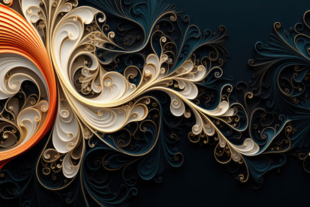 Intricate fractal patterns in stark contrast background with empty space for textの素材